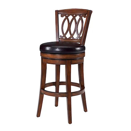 24" Walnut and Faux Leather Swivel Counter Stool with Lattice Back
